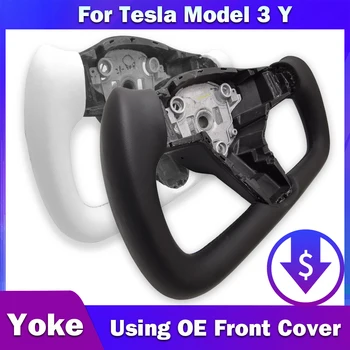 Carbar 350mm Yoke Steering Wheel For Tesla Model 3 Model Y RWD 2018 2019 2020 2021 2022 2023 Without Front Trim Save Cost