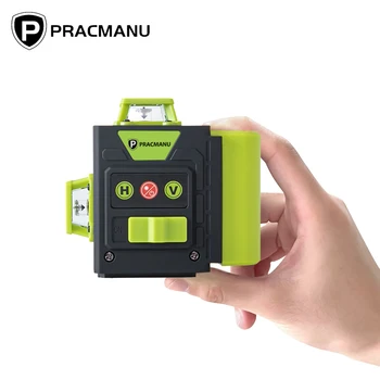 Pracmanu 미니 레이저 레벨, 초강력 그린 빔, 수평 및 수직 크로스 라인, 3D 12 라인, 360 ° 셀프 레벨링