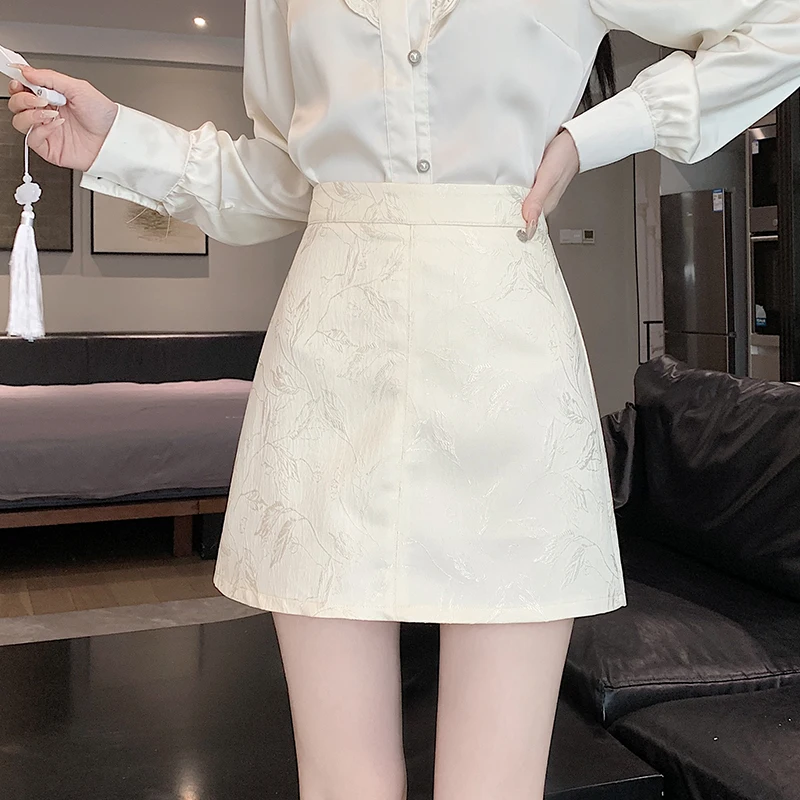 

Women Clothing Jacquard Skirt 2024 Spring/summer New High-waisted Slimming A-line Skirt Package Hip Mini Skirts Faldas Aesthetic