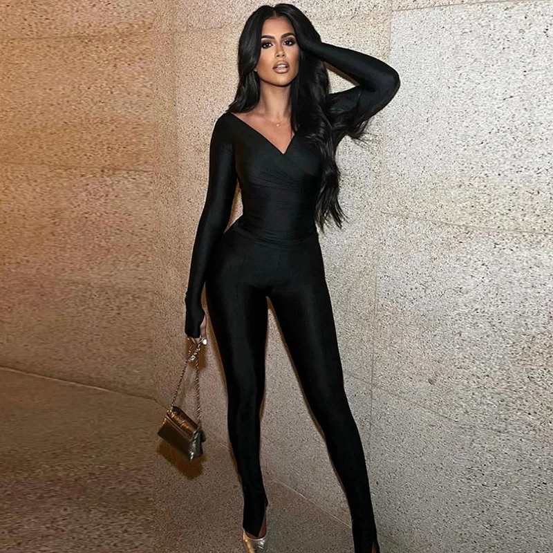 2023 Casual Two Piece Set Women Fashion Sexy Wrapped V Neck Gloves Long Sleeve Slim Tops High Waist Split Pants Suits
2023 Casual Two Piece Set Women Fashion Sexy Wrapped V Neck Gloves Long Sleeve Slim Tops High Waist Split Pants Suits