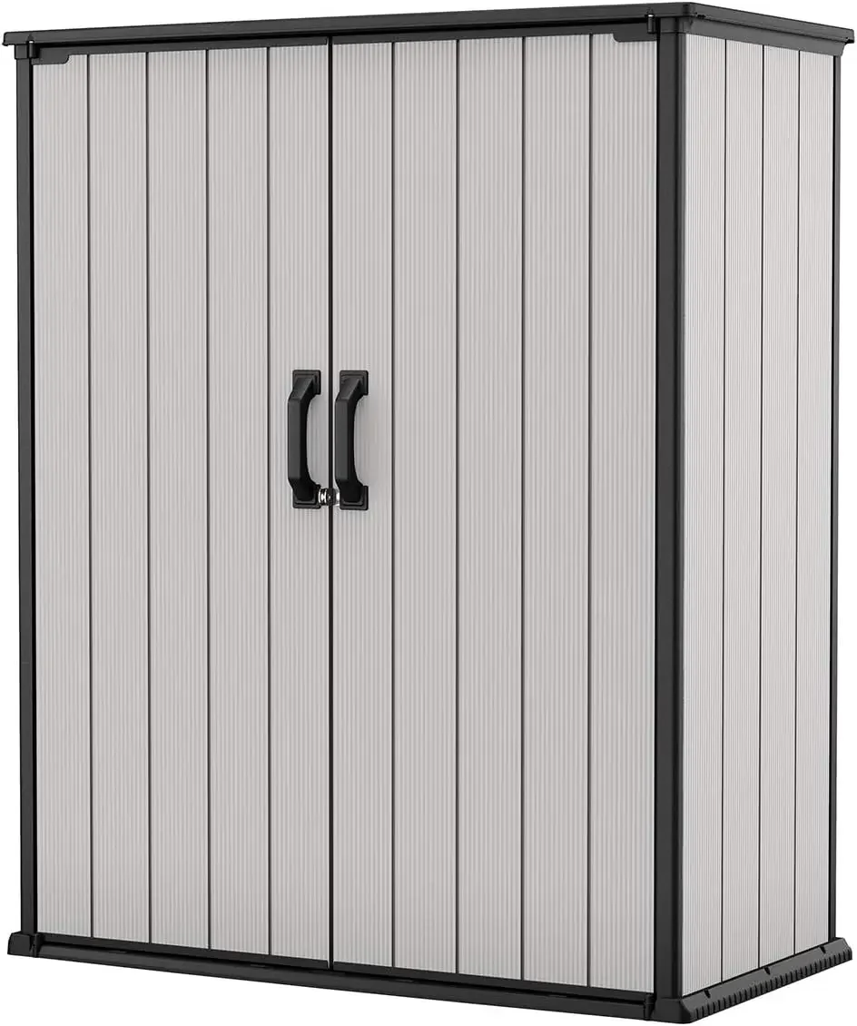 

Keter Premier Tall 4.6 x5.6 ft.Resin Outdoor Storage Shed with Shelving Brackets for Patio Furniture,Pool Accessories, and Bikes