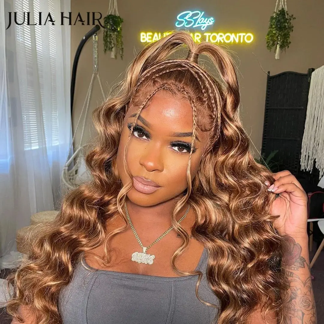 

Julia Bye Bye Knots Wig 7x5 Glueless Pre Cut Lace Honey Blonde Body Wave Wig With Bleached Clean Knots Closure Wig With Babyhair