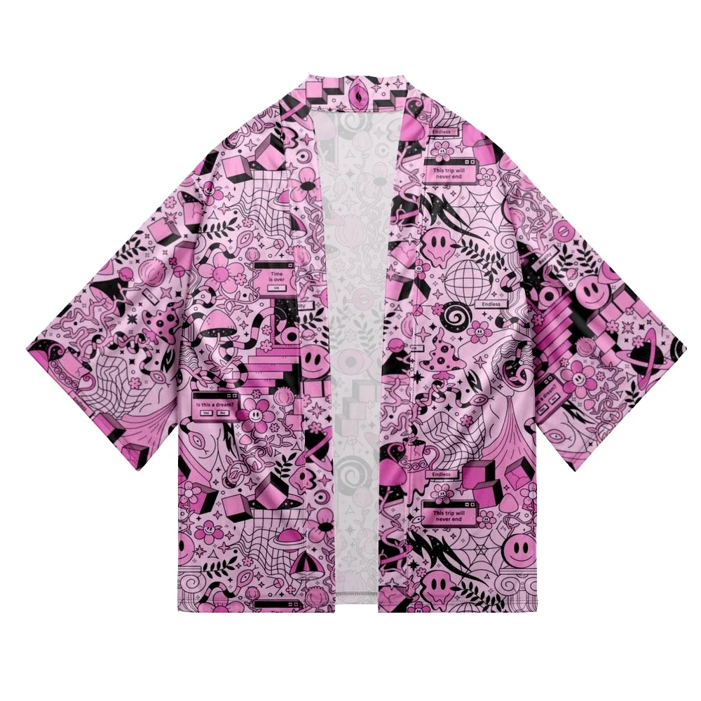 

Kimono Men's and Women's 2024 Summer Japanese Traditional Kimono Fashion Mushroom Pattern Cardigan Cosplay Beach Shirt Bathrobes
