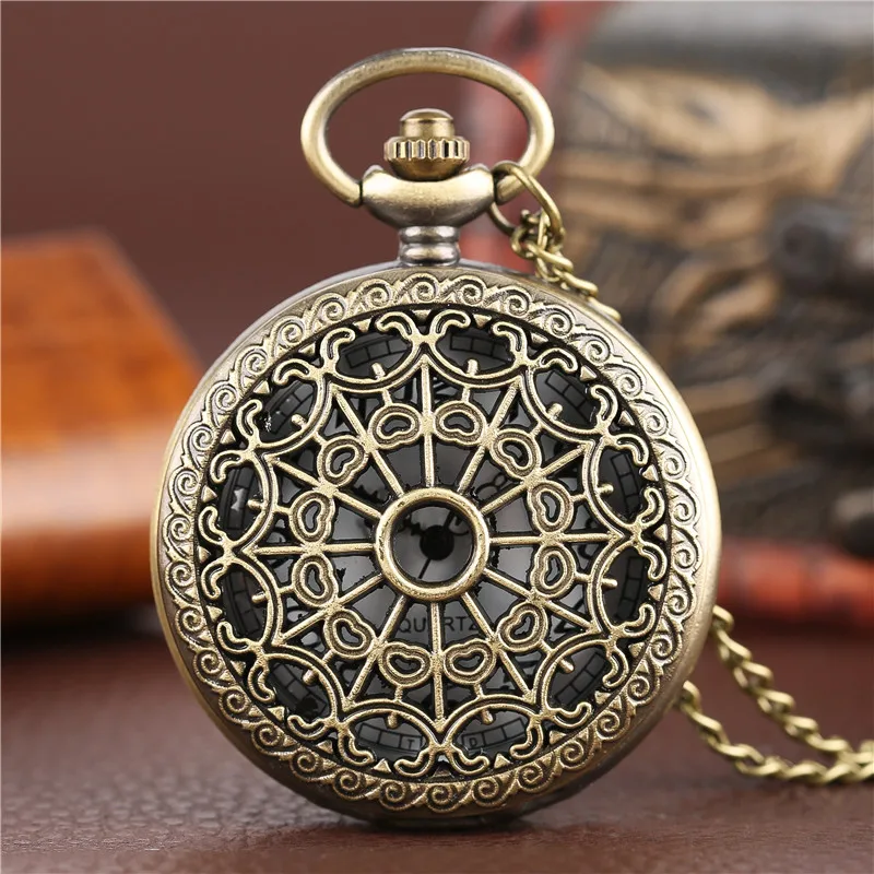 

Vintage Bronze Spider Web Pocket Watch Steampunk Hollow-out Quartz Analog Clock for Men Women Pendant Necklace Chain Timepiece