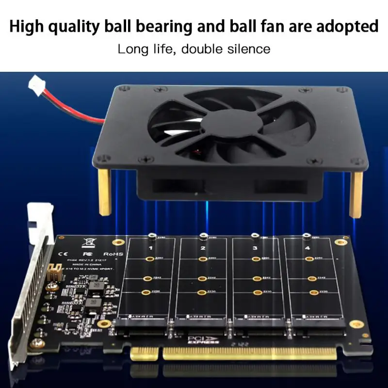 Expansion Adapter With Cooling Fan Raid Array Motherboard Nvme M.2 High-quality Array Card New Pci-e Split Card 4-disk Ssd Black
Expansion Adapter With Cooling Fan Raid Array Motherboard Nvme M.2 High-quality Array Card New Pci-e Split Card 4-disk Ssd Black