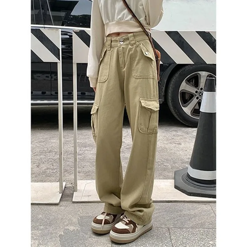 

American Khaki Workwear Jeans for Women in Autumn and Winter New Oversized Retro High Waisted Loose Straight Leg Wide Leg Pants