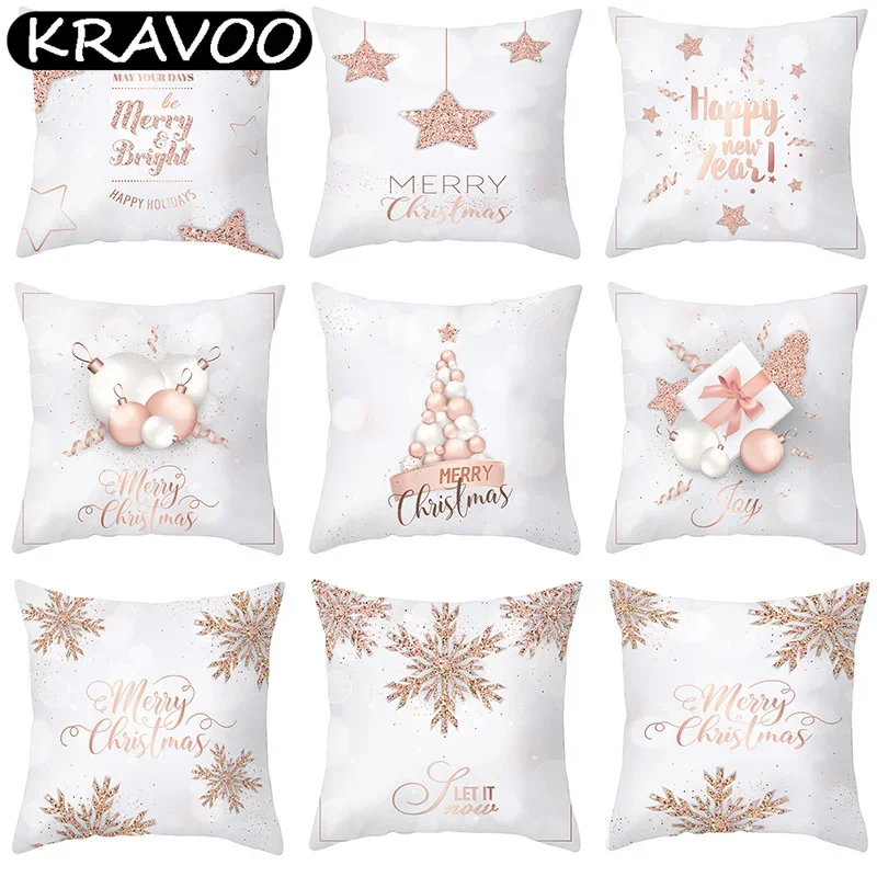

Christmas Snowflake Pillow Cases Pink Gold Printed Pillowcases Home Textile For Christmas Gift Home Decoration Funda Cojín