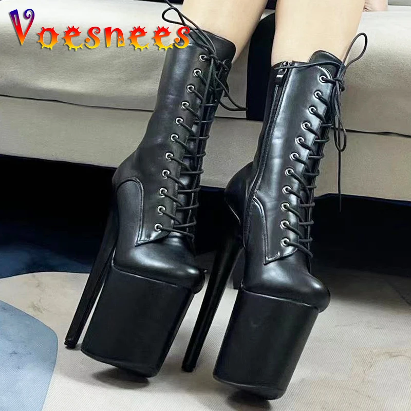 

Sexy Stripper Dancer 8 High Heel Platform Matte Lace Up Ankle Boots INS Style Extreme Boots Pole Dancing Shoes Side Zip Size 43