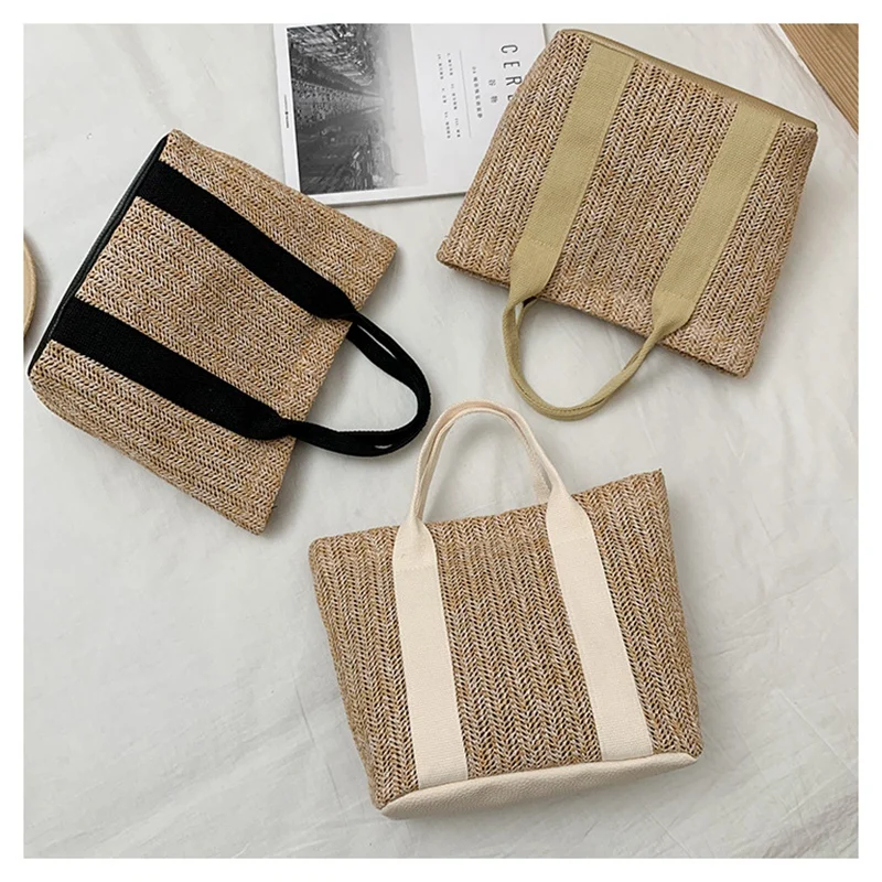 

Summer Trend Straw Bags New Popular Hit Color Handbags For Women Designer Luxury Zipper Color Matching Tote Bag