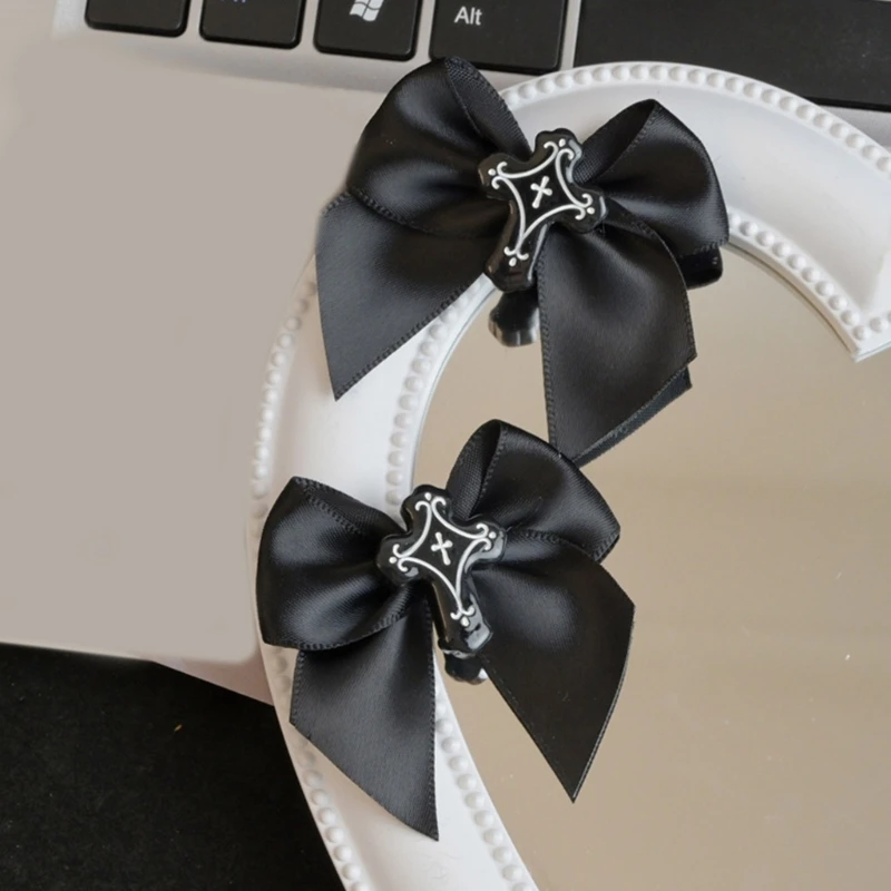 

Gothic Bow Y2K-Style Balletcore Dark Hair Clip Flat Clips Balletcore Hairpin Bow Ribbon Hair Clip for Bunches Dropship