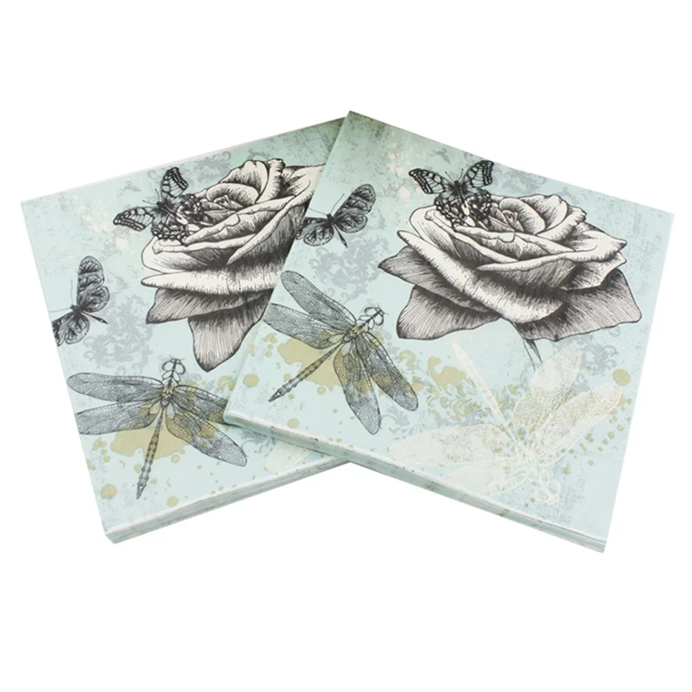 

20PCS Color Printed Napkin Dragonfly Creative Paper Towel Facial Tissue Colorful Printing Napkin Flower Napkin for Party