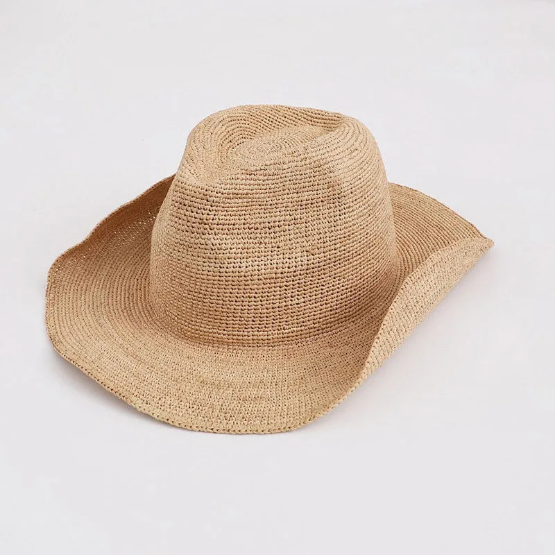 

Natural Raffia Straw Hat For Women Width Brim Outing Beach Sunshade Panama Bucket Hat Summer Cowboy Glacier Hat Luxury Sun Hat