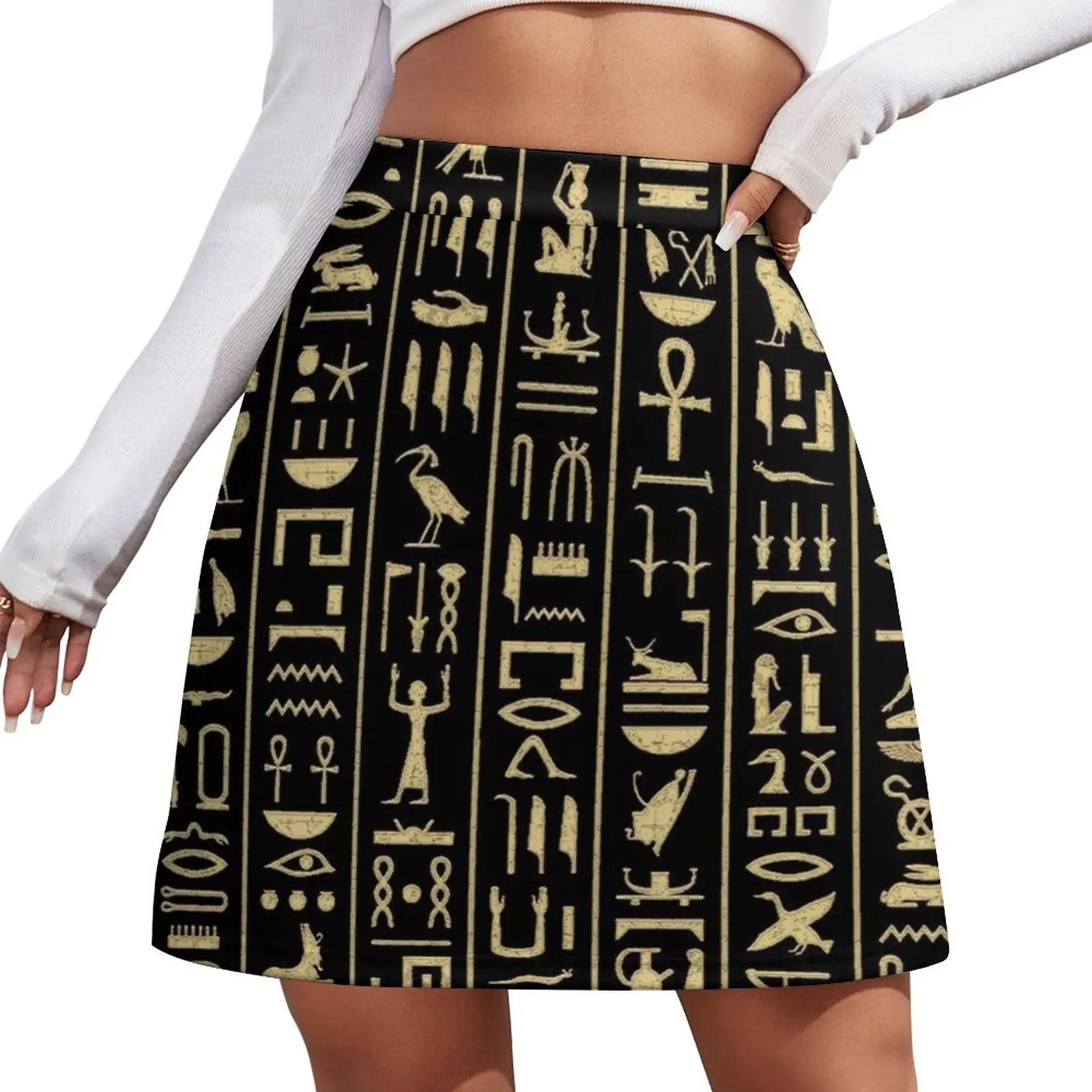 

Black & Gold Hieroglyphics Mini Skirt dress short skirt