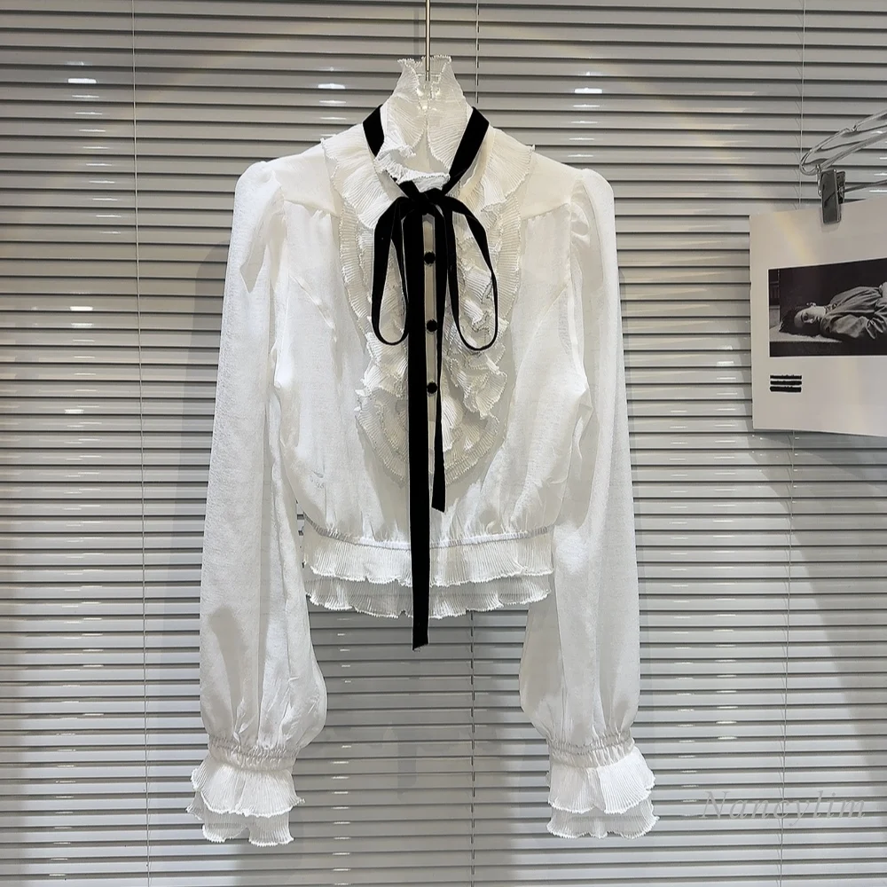 2024 Spring White Shirts Woman New Classic Style Ribbon Bow Bandage Elegant Chiffon Blouse Ladies Fashion Beautiful Top
2024 Spring White Shirts Woman New Classic Style Ribbon Bow Bandage Elegant Chiffon Blouse Ladies Fashion Beautiful Top