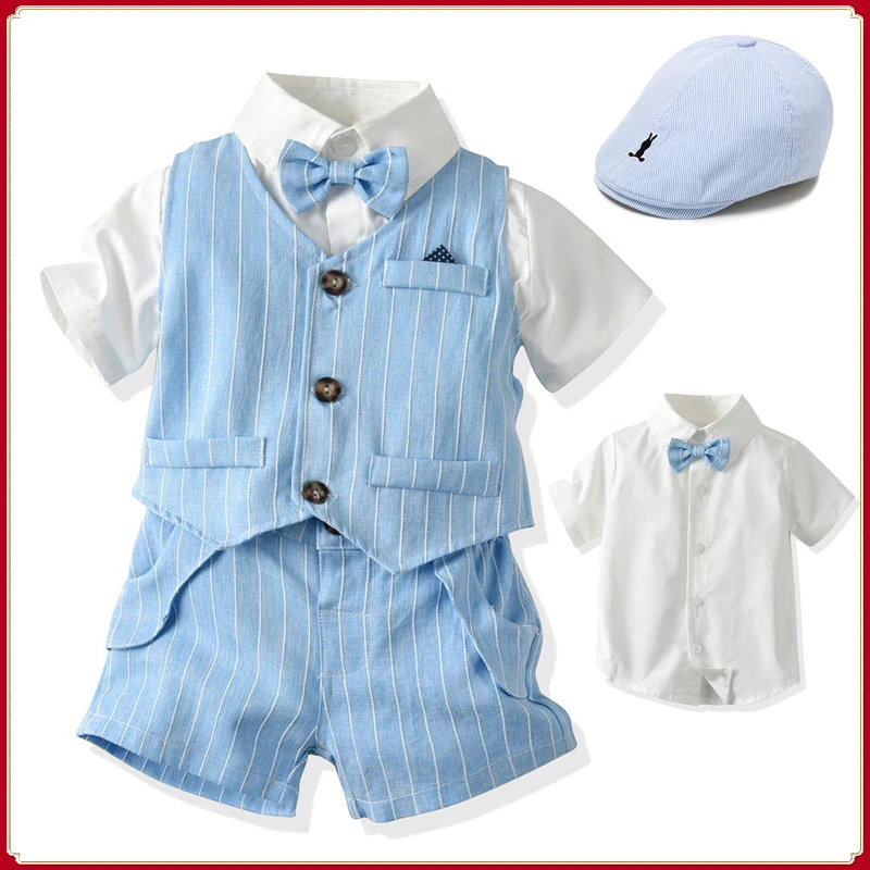 

et Newborn Baby Boy Clothe uit hort leeve Lattice Gentleman uit Toddler Clothing Infant Boy Outfit for 3-24 Month