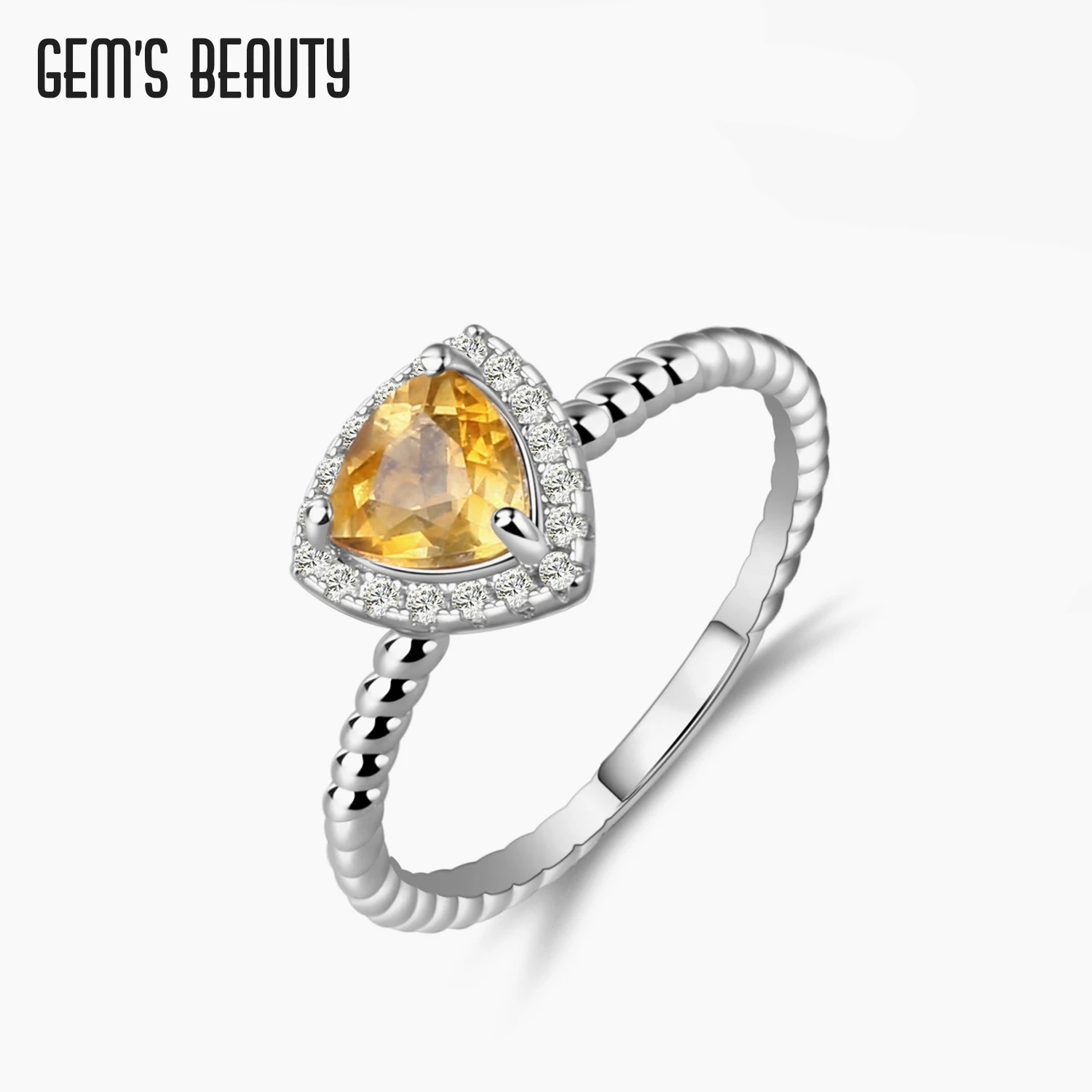 

GEM'S BEAUTY 925 Sterling Silver Ring For Women Triangle Natural Citrine Handmade Solitaire Ring with Milgrain