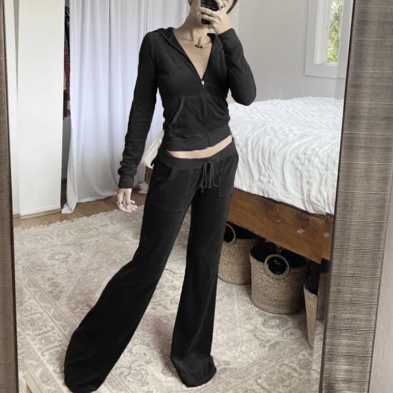 

Velvet Autumn Women Tracksuit Loose Hoodie Jacket Loose Wide Leg Pant Jogger Running Casual Fitness Workout Clothing Sportswear