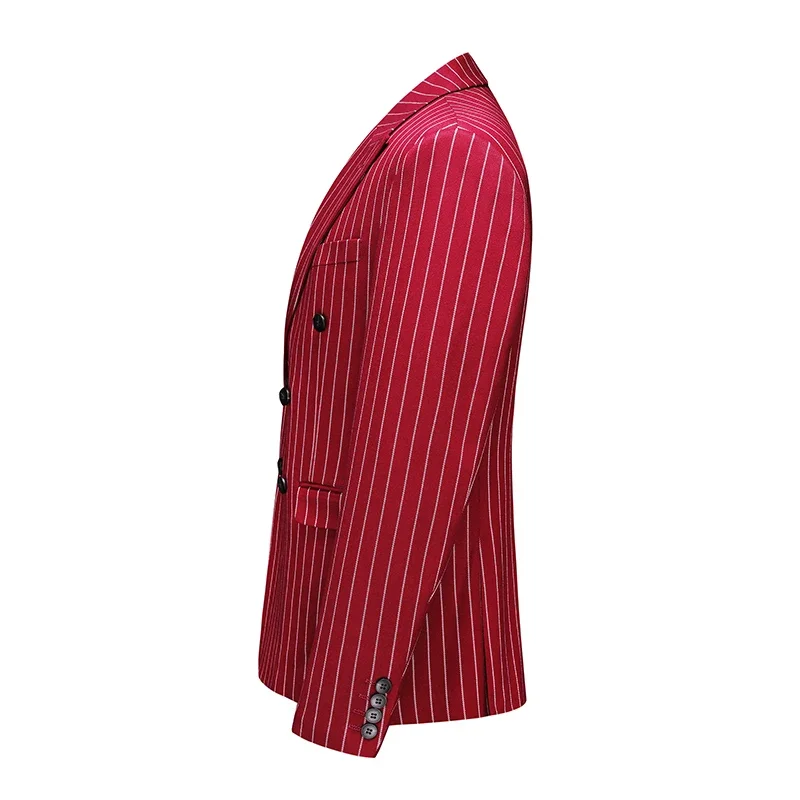 Fashion Men Double Breasted Striped Suit 2 Piece Black / Wine Red Homme Business Social Wedding Party Blazers and Trousers 219 S40659e94941346ffa54beb841e85180dI