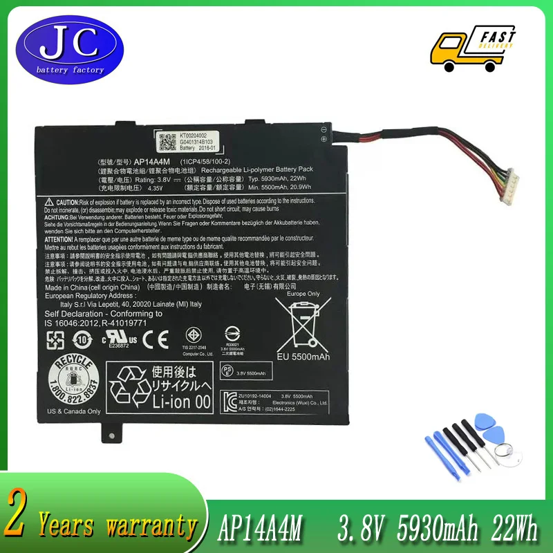 

JCLJF New high quality AP14A8M Laptop Battery For Acer Iconia Tab 10 A3-A20 A3-A20FHD SW5-011 SW5-012 AP14A4M 3.8V 5910mAh
