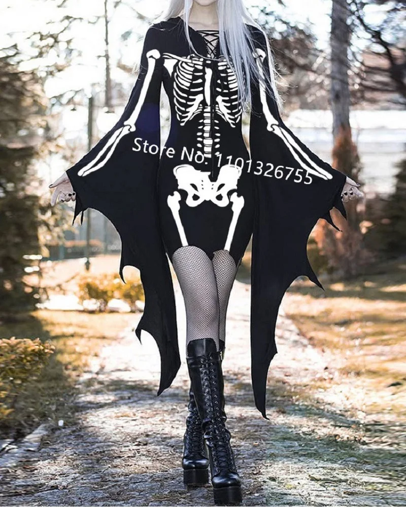 

Medieval Vampire Cosplay Costume Women Sexy Slim Gothic Black Dress Vintage Bat Sleeve Witch Halloween Carnival Party Dresses