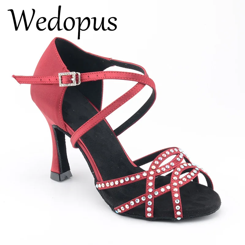 

Wedopus Customized Brand Tango Jazz Salsa Dancing Sandal with Heels Wine Red 9CM