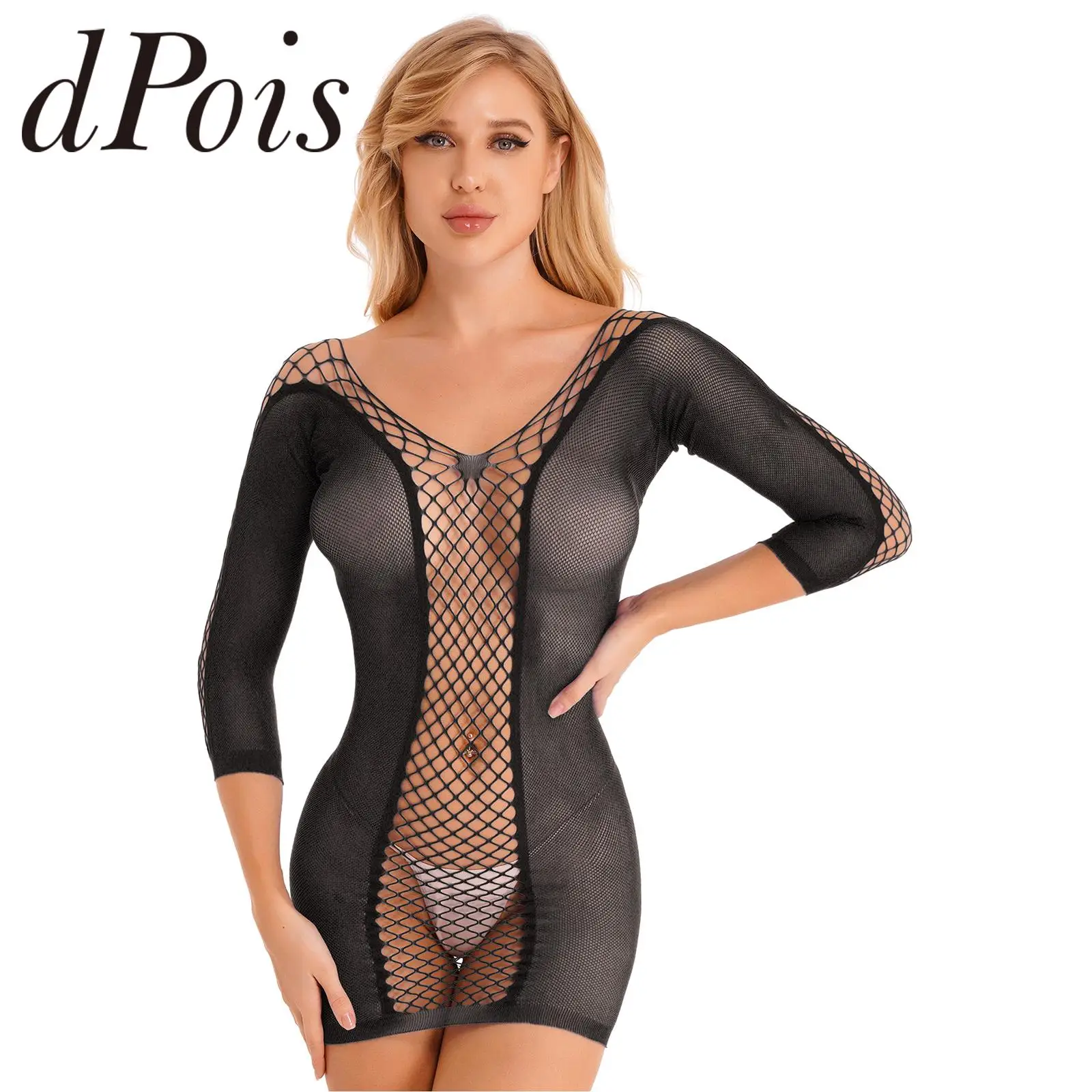 

Women's Mesh Dress Bikini Cover Ups Sheer Lingerie Sexy See-through Hollow Out Fishnet Bodycon Dress Beach Beachwear Nightwear