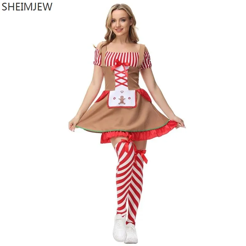 

Germany Oktoberfest Bavarian Tradition Beer Maid Cosplay Costume Striped Clown Dress Up Carnival Party French Maid Fancy Dresses