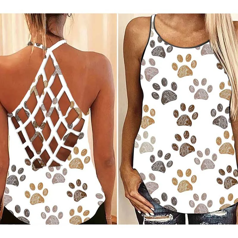 

Women's Fashion Cute Bear Combo Criss-Cross Tank Top + Leggings 3D Sleeveless Shirt Summer Vest for Women