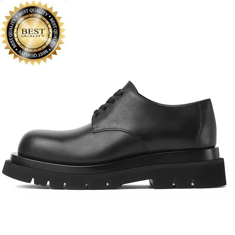 

Derby British Men Style Luxury Shoes Genuine Leather Thick Sole Casual Business Lace-up Dress Platform Flats 3C