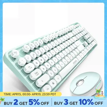 MOFII 무선 블루투스 키보드, 노트북, PC, 맥, 휴대용 104 키 타자기, 레트로 라운드 키캡 키보드 상품 이미지