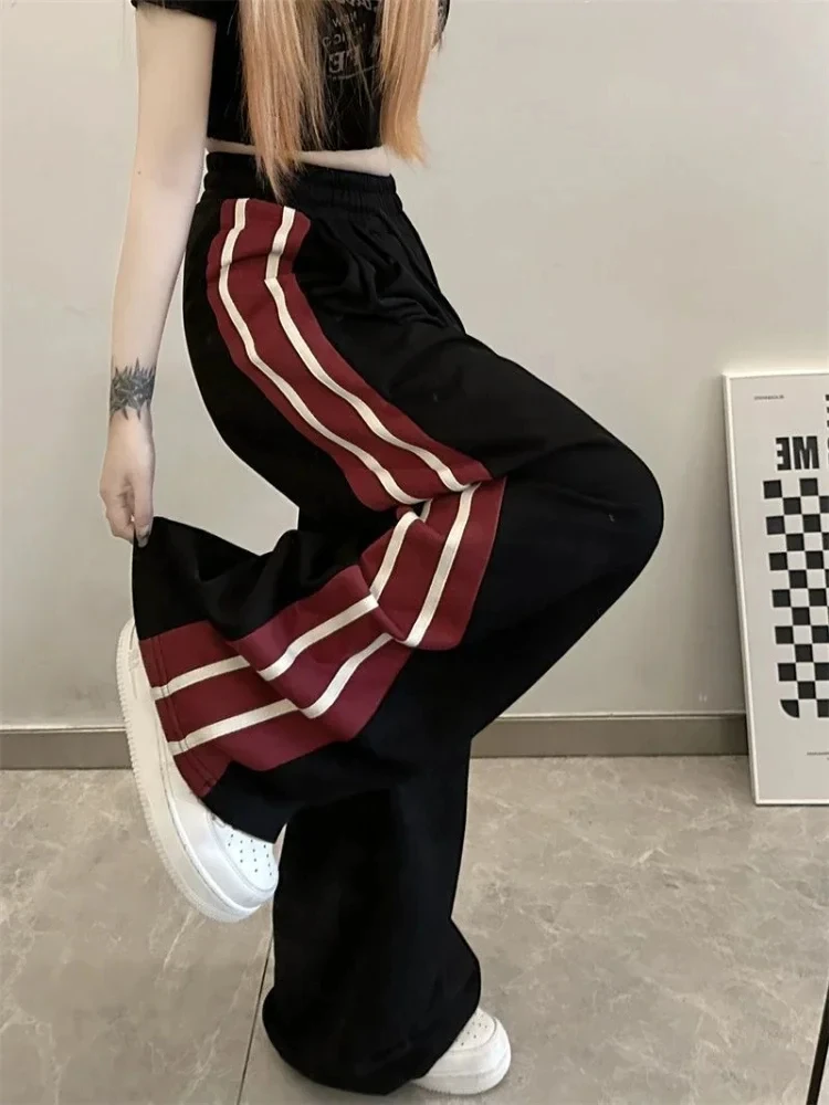 

Deeptown Y2k Kpop Fashion Black Baggy Sweatpants Women Hippie Striped Wide Leg Jogger Pants Streetwear Korean Oversize Trousers