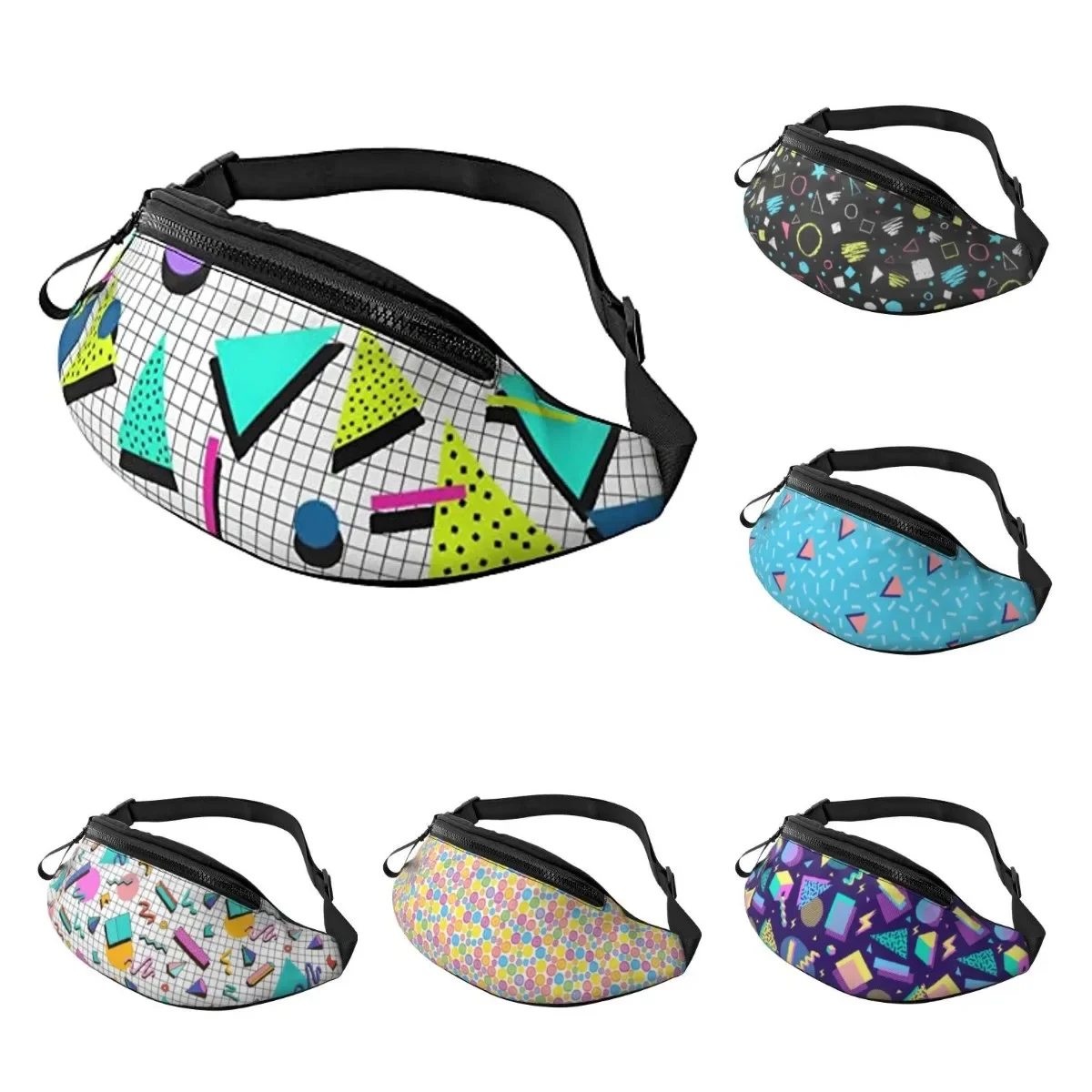 

Retro Style 80s 90s Memphis Style Design Fanny Pack for Men and Women Adjustable Casual Waist Bag for Traveling Hiking Cycling