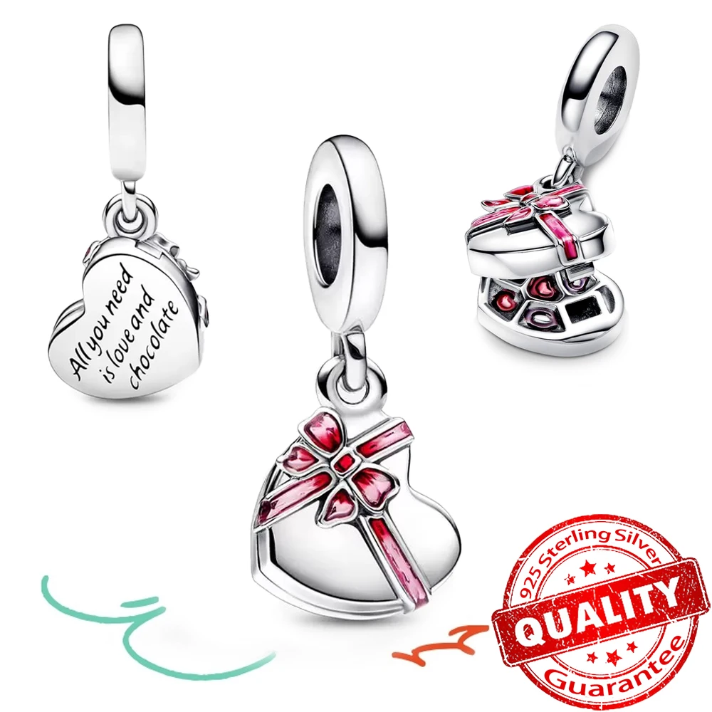 

Authentic 925 Sterling Silver Openable Heart Chocolate Gift Box Dangle Charm Fit Pandora Bracelet Women Fine Jewelry Pendant