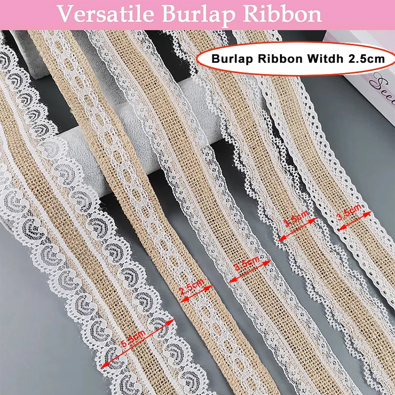 2/5Meter Burlap Ribbon with White Lace Trim Tape Natural jute Burlap Lace Rustic Vintage Hemp Ribbon For DIY Craft Wedding Decor 2/5Meter Burlap Ribbon with White Lace Trim Tape Natural jute Burlap Lace Rustic Vintage Hemp Ribbon For DIY Craft Wedding Decor