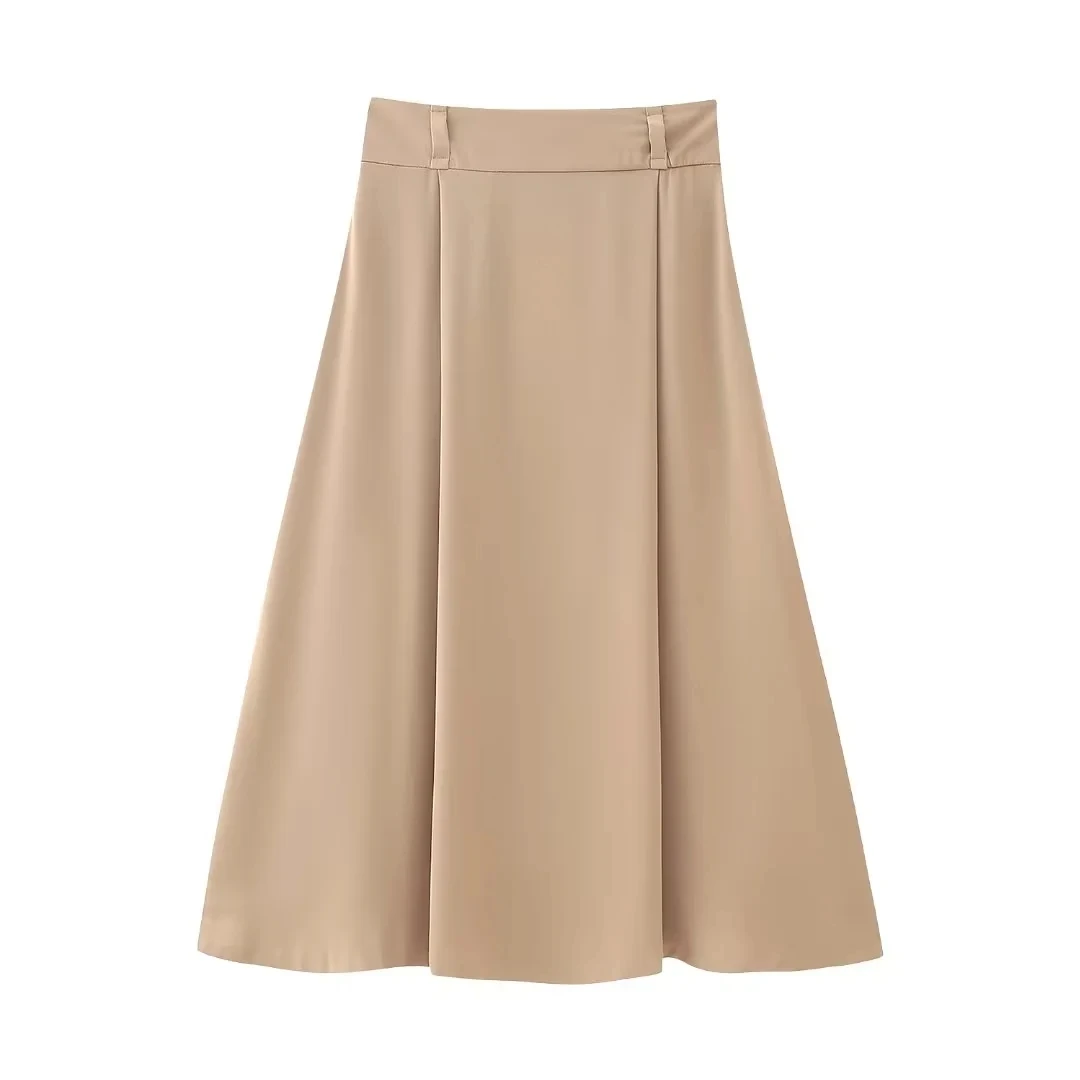 

TRAF 2023 Woman's Long Skirts Fashion High Waist Midi Skirt Female Vintage Cape Belt Korean Skirt Side Zip-Up Aesthetic Skirts