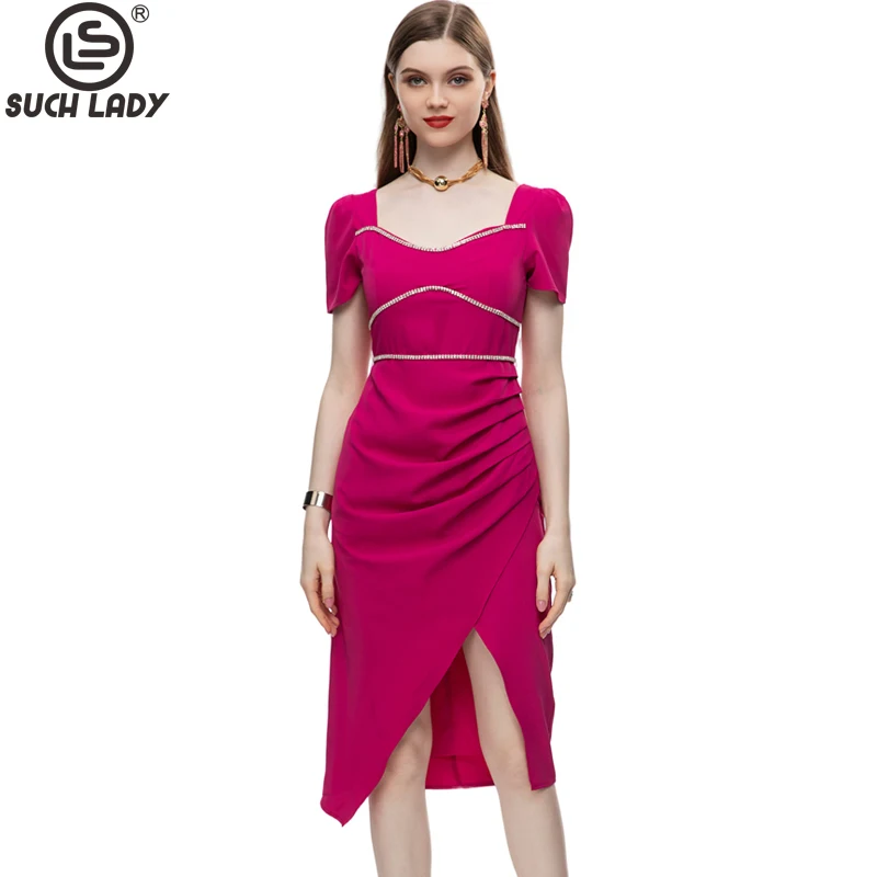Women's Runway Dresses Square Neckline Short Sleeves Beaded Sexy Split Fashion Pencil Vestidos
Women's Runway Dresses Square Neckline Short Sleeves Beaded Sexy Split Fashion Pencil Vestidos
