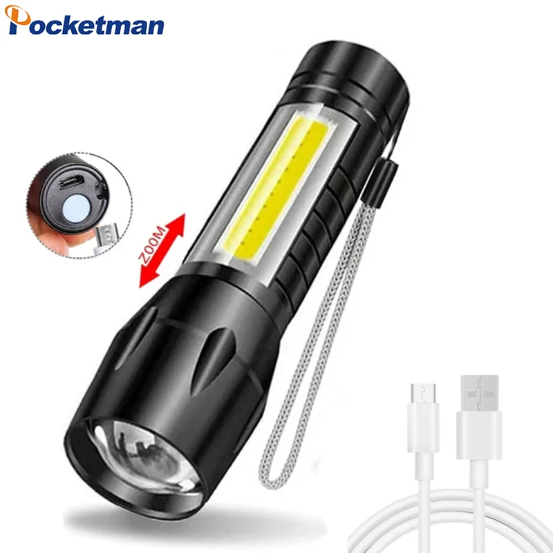 

Portable Super Bright LED Flashlight Waterproof Zoom Torch 3 Modes High Lumen USB Charging Flashlights for Camping Hiking