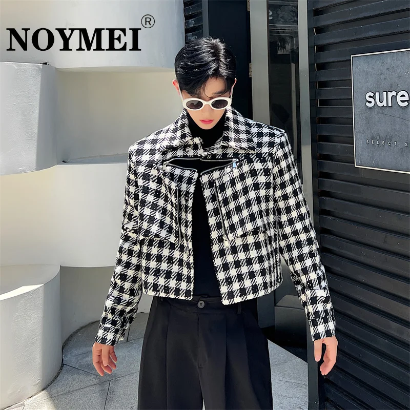 

NOYMEI 2024 Autumn Men's Korean Structural Design Thousand Bird Plaid Jacket Lapel Niche Design Fashion Male Short Coat WA2981