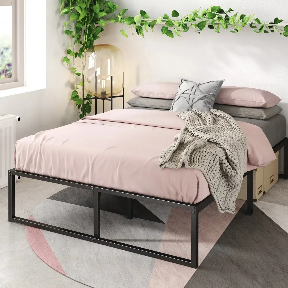 

14" Metal Platform Bed Frame Twin Bed Bases and Frames Full Size Bedroom Furniture Home