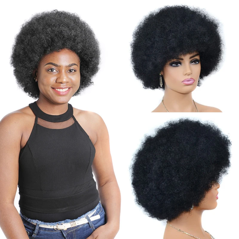 

Afro Curl High Puff Wig Short Kinky Curly Wig With Bangs Black Natural Ombre Synthetic Hair For Black Women Party Bob Wigs