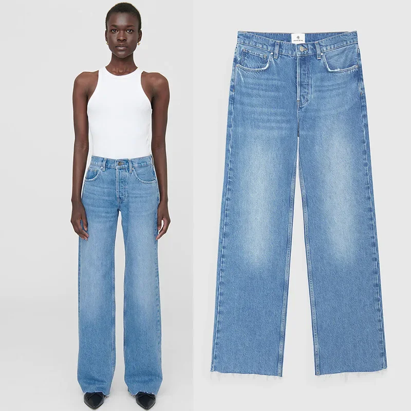 

Женские джинсы с завышенной талией, повседневные винтажные облегающие брюки из денима, новинка сезона осень 2023, модная уличная одежда, прямые расклешенные джинсы