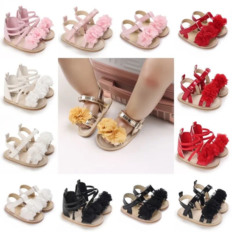 

New Infant Baby Shoes Baby Boy Girl Shoes Toddler Flats Summer Sandal Flower Soft Rubber Sole Anti-Slip Crib Shoes First Walker