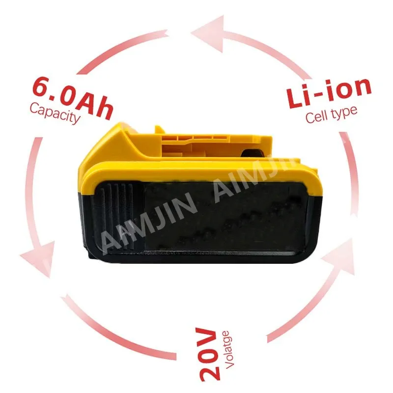 

20V 6Ah Rechargeable Lithium-Ion Battery Suitable For Dewalt DCB205 DCB201 DCB203 Power -100% True Capacity