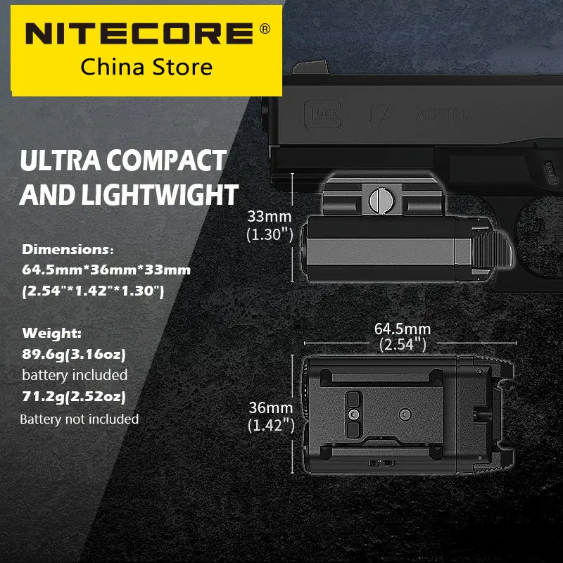 

Nitecore NPL20 460 Lumen Tactical Gun lamp Compact Rail Mount LED Army Flashlight Spotlight Waterproof,CR123A Battery