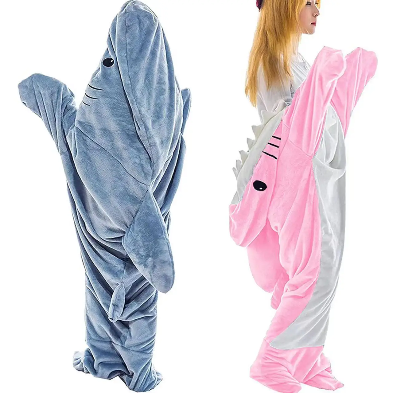 

Cartoon Shark Pajamas Onesie Onesie Homewear For Adult Soft Flannel Sleeping Bag Hooded Wearable Loose Fit Playsuit Party Gifts