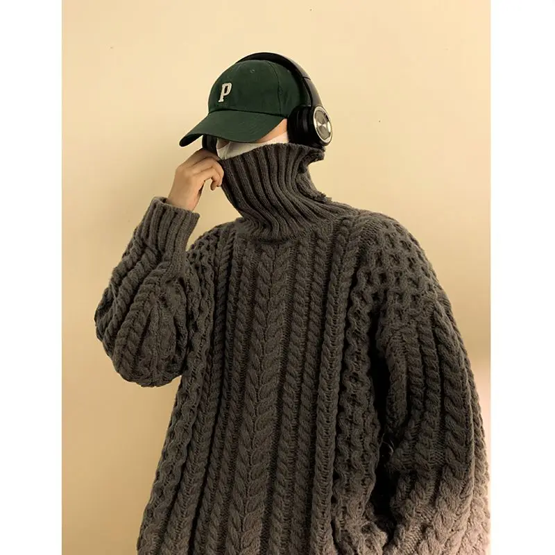 

Мужской свитер с воротником-хомутом, плотный вязаный свитер в Корейском стиле, Осень-зима