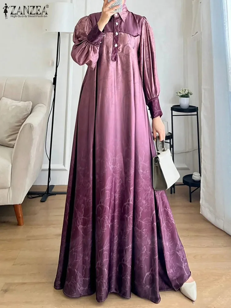 

Платье ZANZEA женское длинное с цветочным принтом, элегантный мусульманский хиджаб с длинным рукавом, сарафан, одежда Исламская