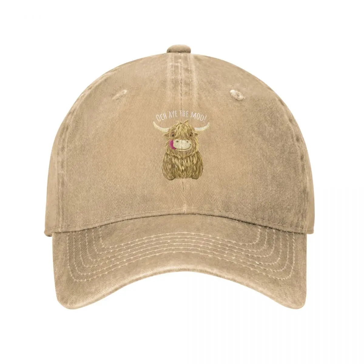 

Cute Cartoon Scottish Highland Cow "Och Aye The Moo!" Baseball Cap Hats Sun Hat Kids Hat Designer Man Hat Women'S