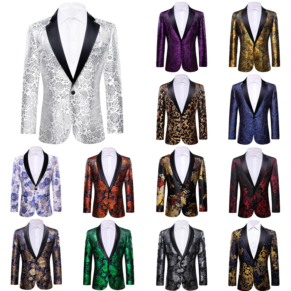 

Luxury Silk Blazers for Men Jacquard Silver Gold Red Blue Purple Black Coat Male Suit Jacket Slim Fit Wedding Dress Barry.Wang