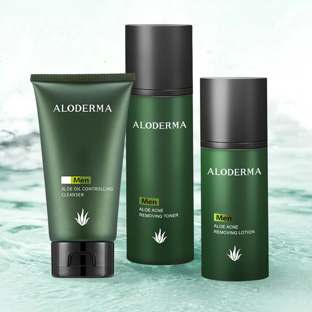 

Aloderma Men's Aloe Acne Removing Skin Care Set 3 PCS Hydrate Moisturizer Facial Skincare Products Kit Cleanser +Toner +Lotion